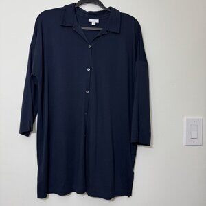 J Jill Women's Button Front Knit Tunic Shirt Size L Tall  3/4 Sleeve Stretch